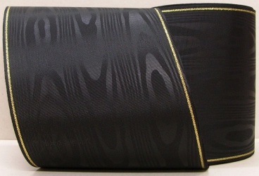 Kranzband-Moiré schwarz - Goldrand mit schwarzem Faden