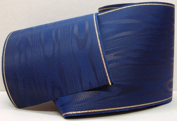 Kranzband-Moiré dunkelblau - Goldrand mit schwarzem Faden
