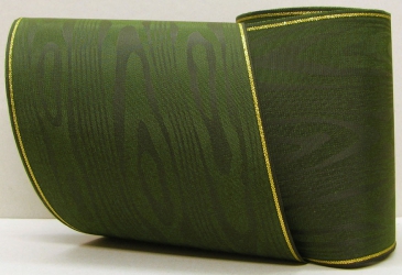 Kranzband-Moiré dunkelgrün - Goldrand mit schwarzem Faden